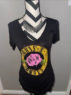 Bravado Black V-Neck Tee with Guns N Roses Emblem